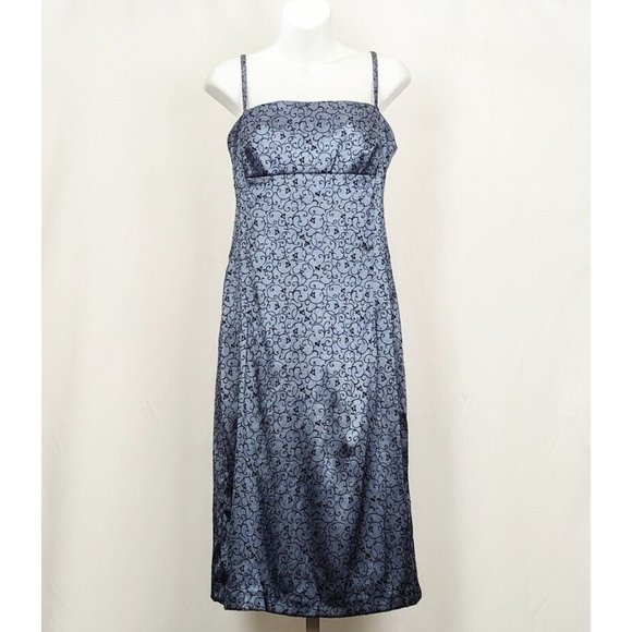 Vintage 90s Y2K Dress Gray Black Floral Print Straps Prom Juniors Size 11 - Picture 1 of 6